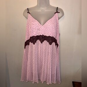 Cacique Pink and Burgundy Polka Dot Chemise - sheer mesh feminine